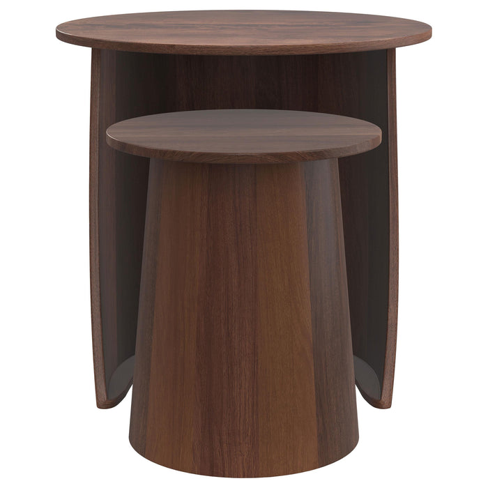 Yency 2-piece Round Mango Wood Nesting Table Set Dark Brown
